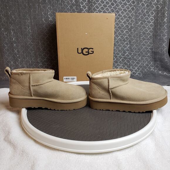 UGG Classic Mini Platform Boots Women 5 Beige Shearling Lined Cozycore - Picture 6 of 11